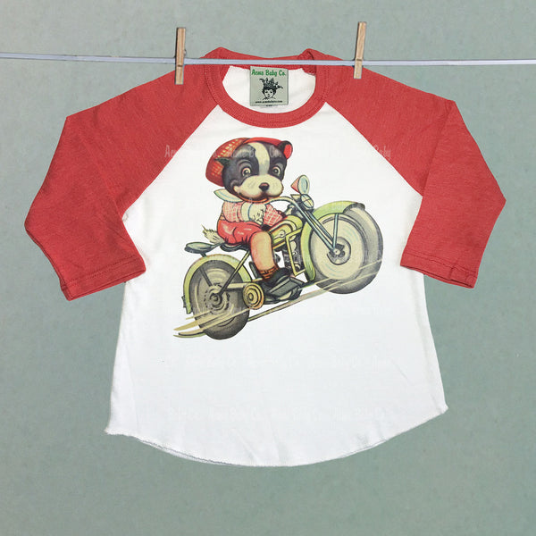 Motorcycle Boston Terrier Children's Raglan Shirt