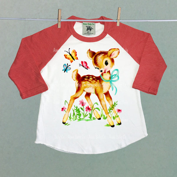 Deer with Butterflies Retro Baseball Children's Raglan Shirt