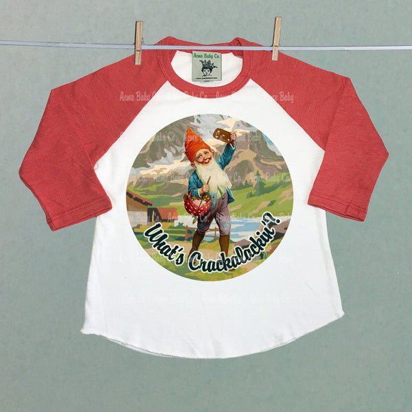 What's Crackalackin' Gnome Children's Raglan Baseball Shirt
