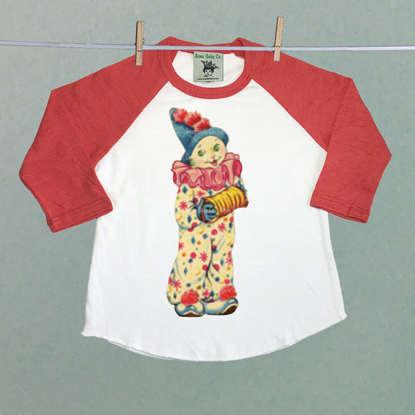 Kitty Cat Circus Clown Raglan Baseball Shirt