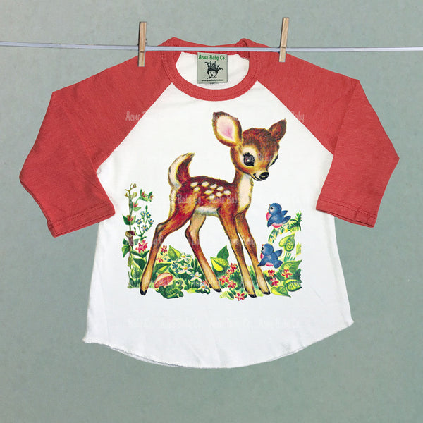 Woodland Deer Retro Baseball Children's Raglan Shirt