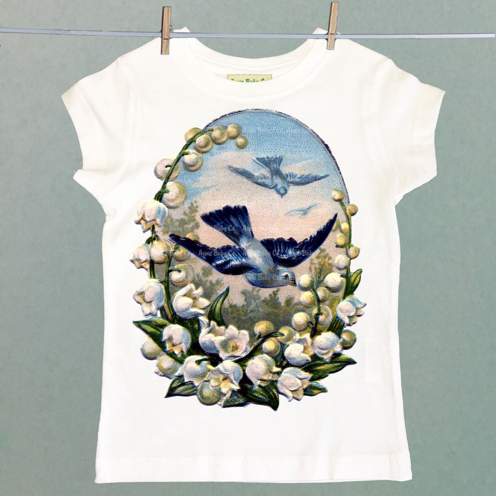 Bluebird and Flowers Girl's Shirt