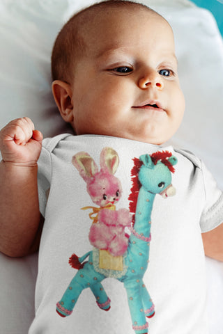 Kitschy Cute Giraffe and Bunny Organic Baby Shirt