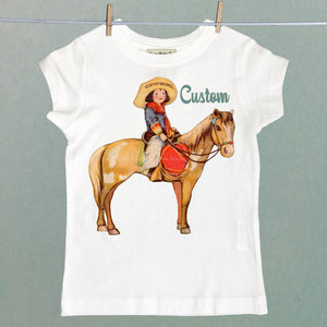 Personalized Cowgirl on Horse Cap Sleeve Shirt