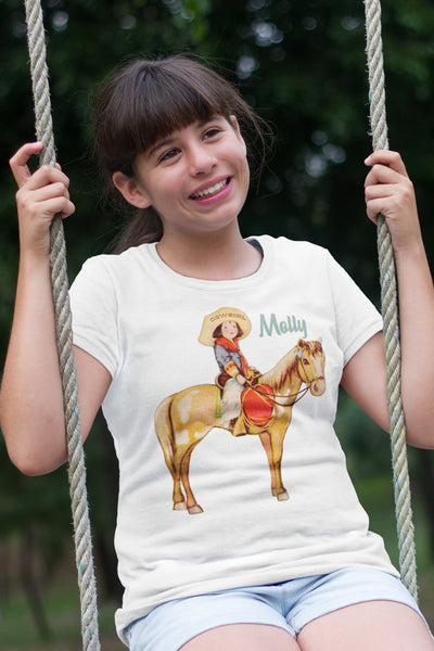 Personalized Cowgirl on Horse Cap Sleeve Shirt