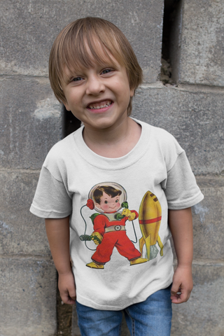 Retro Astronaut Boy with Rocket Organic Children's Shirt