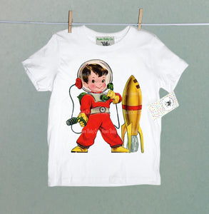 Retro Astronaut Boy with Rocket Organic Children's Shirt
