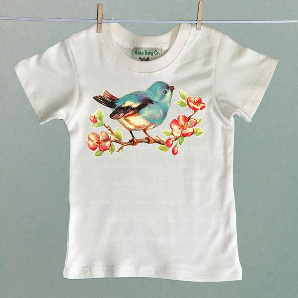 Bluebird on Cherry Branch Organic Children's Shirt