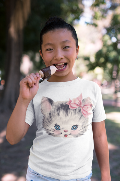 Kitschy Kitty with Pink Bow Organic Children's Shirt