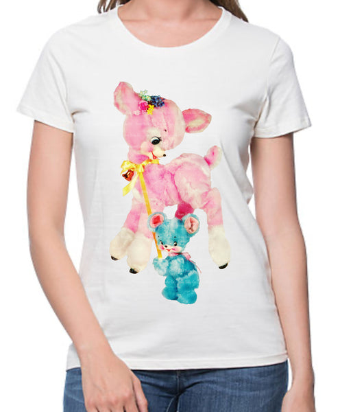 Pink Deer with Bear Friend Women's Organic Shirt