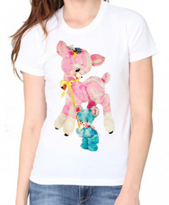 Pink Deer with Bear Friend Women's Organic Shirt