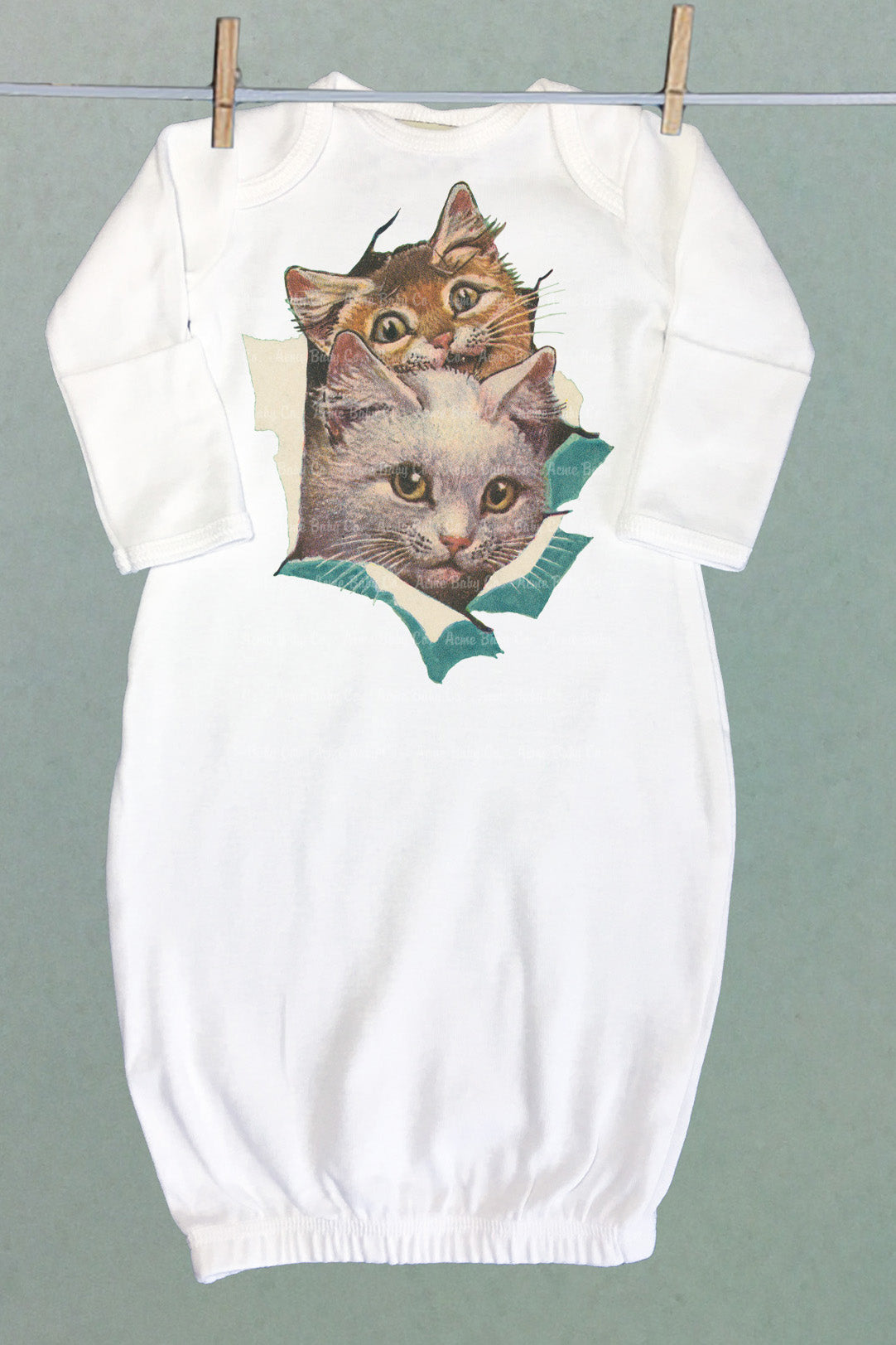 Peeking Kittens Baby Sacque Gown