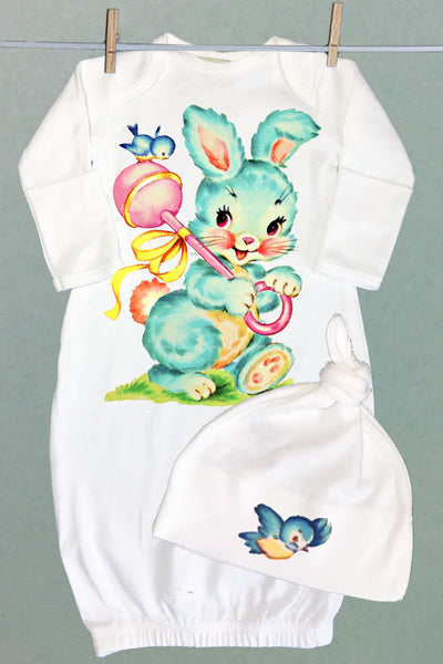 Nursery Bunny & Bluebird Sacque Gown Set