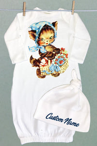 Custom Name Kitty Cat Sacque Gown Set