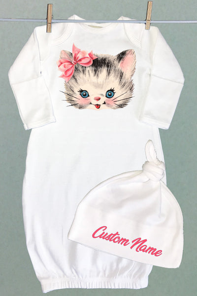 Custom Name Kitschy Kitty Sacque Gown Set