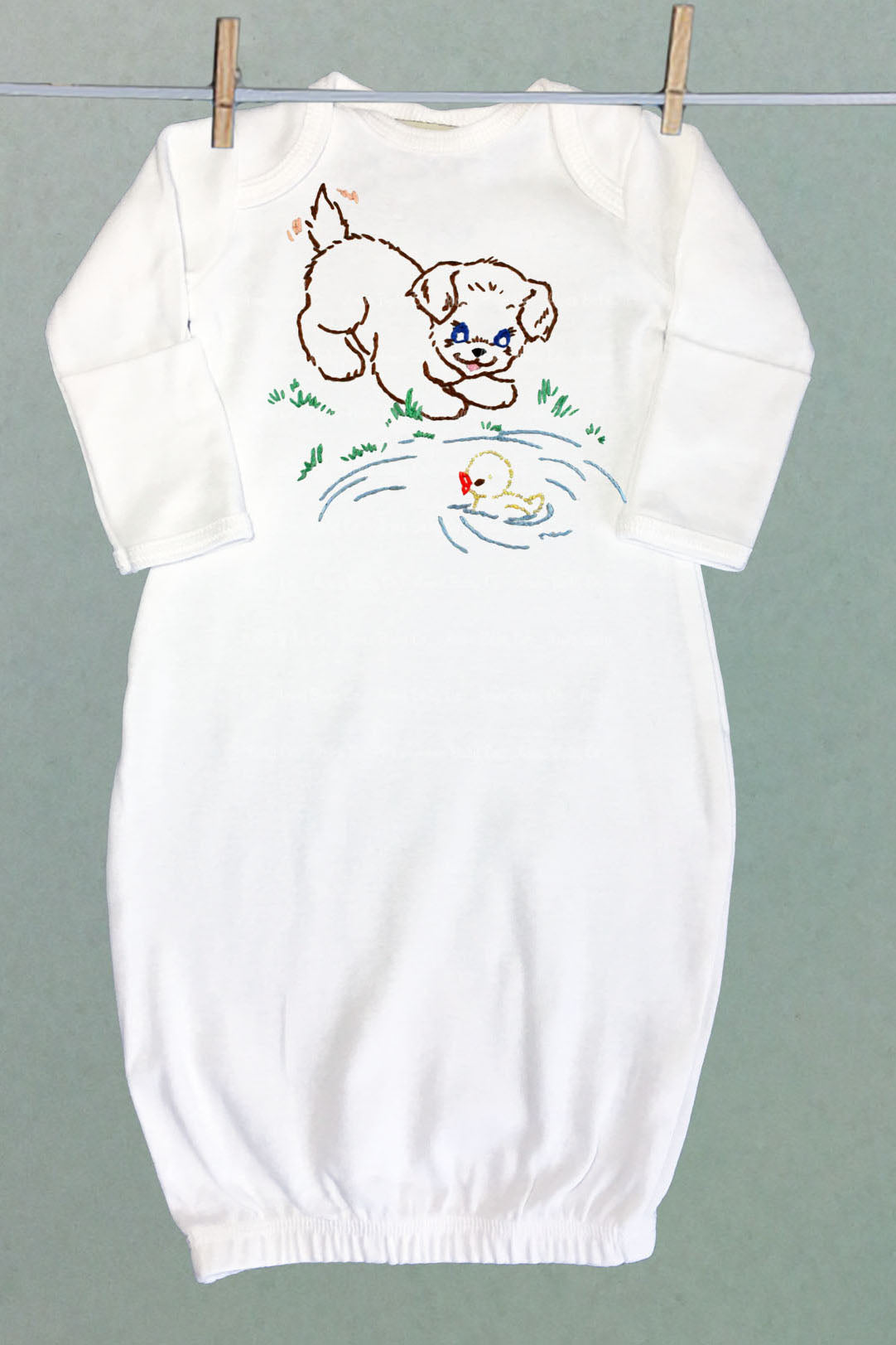 Playful Puppy Dog Baby Sacque Gown